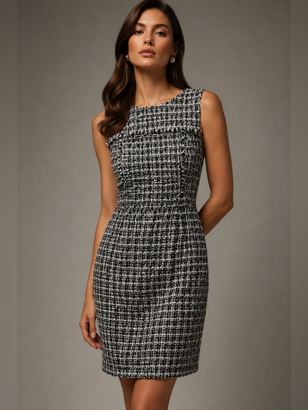 J.Crew Black & White Tweed Sheath Dress Size 6 Fringe Trim Career Chic